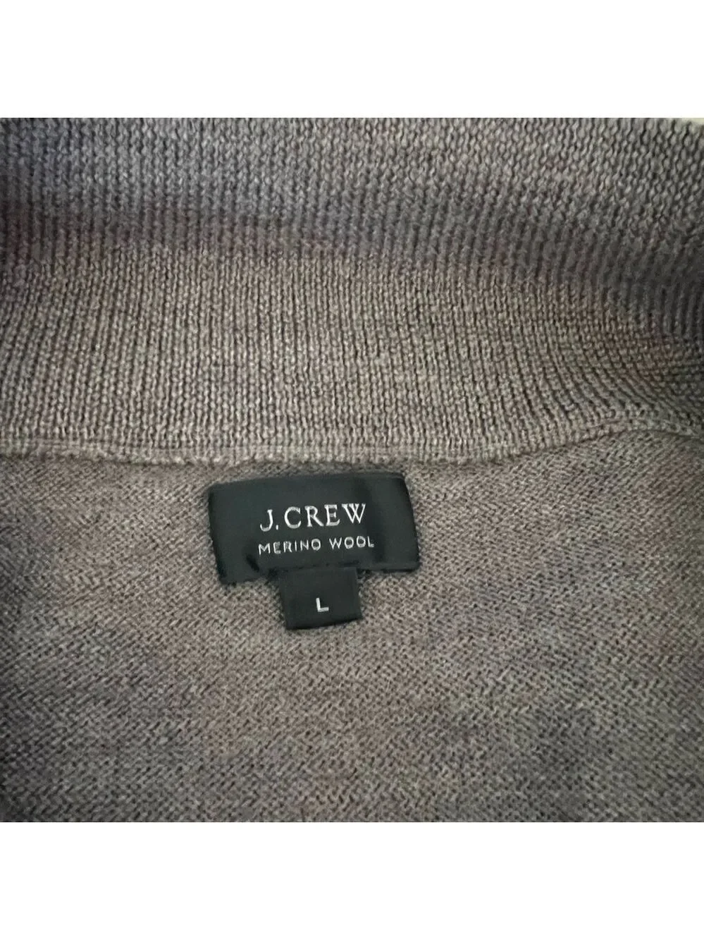 NWOT J. Crew Taupe Quarter Zip Sweater 100% Italian Merino Wool Sz L